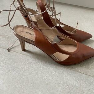 Napoleoni Made in Italy Brown Leather Lace-up Sling back heels 37